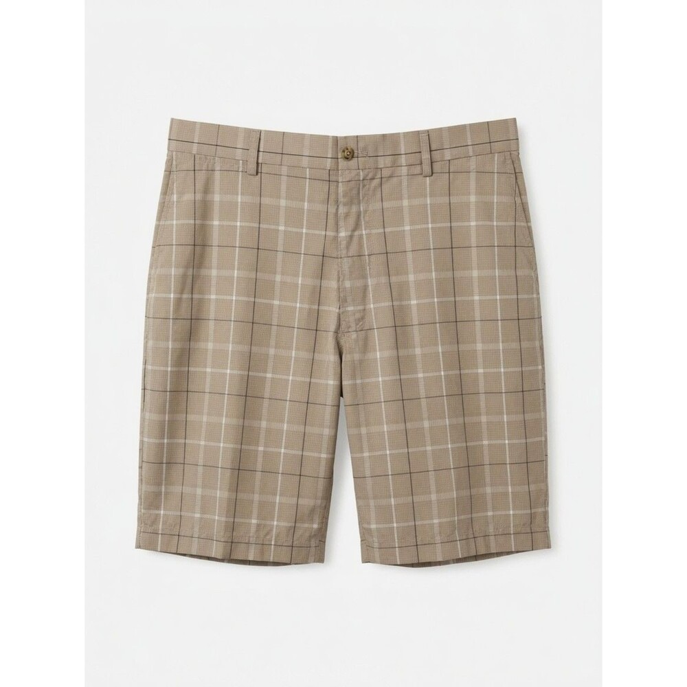 PGA Tour Golf Golfing Performance Shorts Tan Plaid Mens Sz 42 Preppy Casual EUC